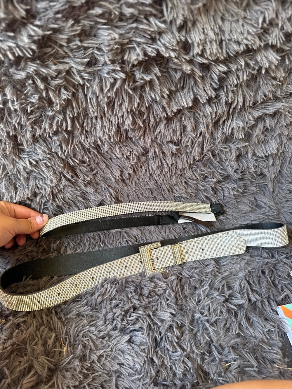 Two silver Rhinestone belts